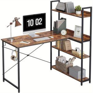 Computer Corner Desk with Storage Shelves, 47 Inch Small L Shaped Computer Desk, Home Office Writing Desk with 2 Hooks, Black