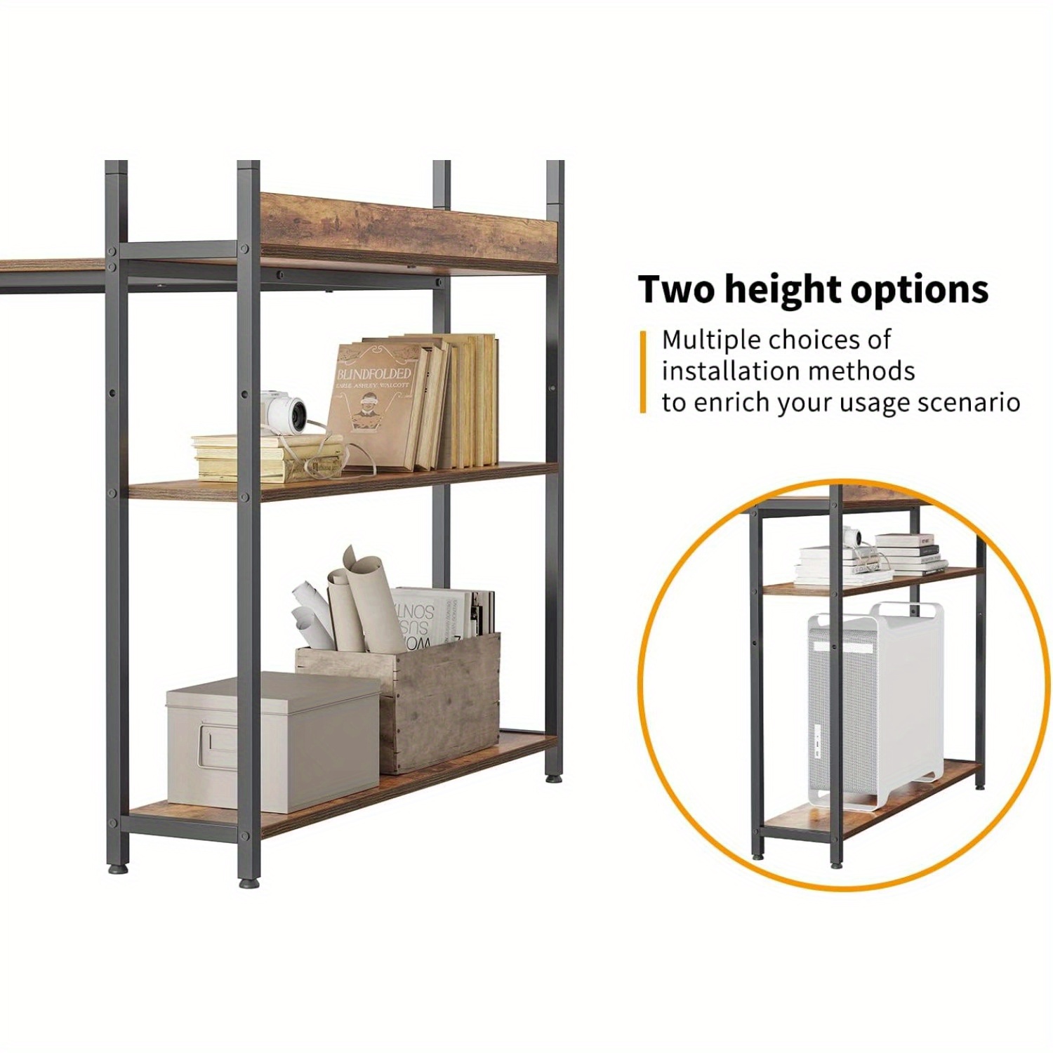 Computer Corner Desk with Storage Shelves, 47 Inch Small L Shaped Computer Desk, Home Office Writing Desk with 2 Hooks, Black - Image 9