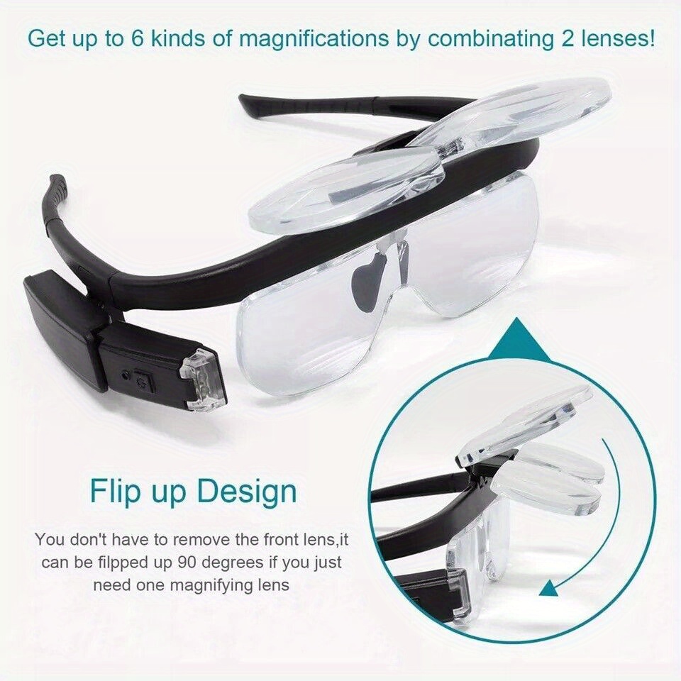 Head-mounted rechargeable magnifier with adjustable light 3 lenses storage box. Dual-slot illuminated magnifier for close-up craft work (up 4.5X), suitable for elderly reading, jewelry watch repair, DIY, and the best gift for the elderly. - Image 8