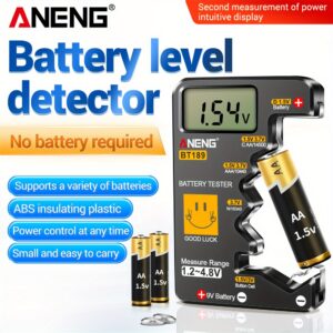 ANENG BT189 Digital Household Battery Tester - Portable LCD Display for 9V AA AAA C D Button Cell Batteries, No Assembly Required, Ideal for Home and Professional Use, Battery Tester, Home Battery Test, Userfriendly Interface, Durable Plastic Body